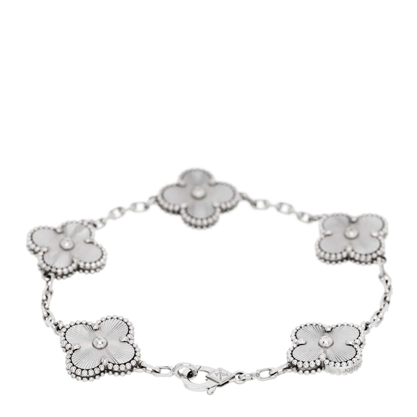 18K White Gold 5 Motifs Guilloche Vintage Alhambra Bracelet