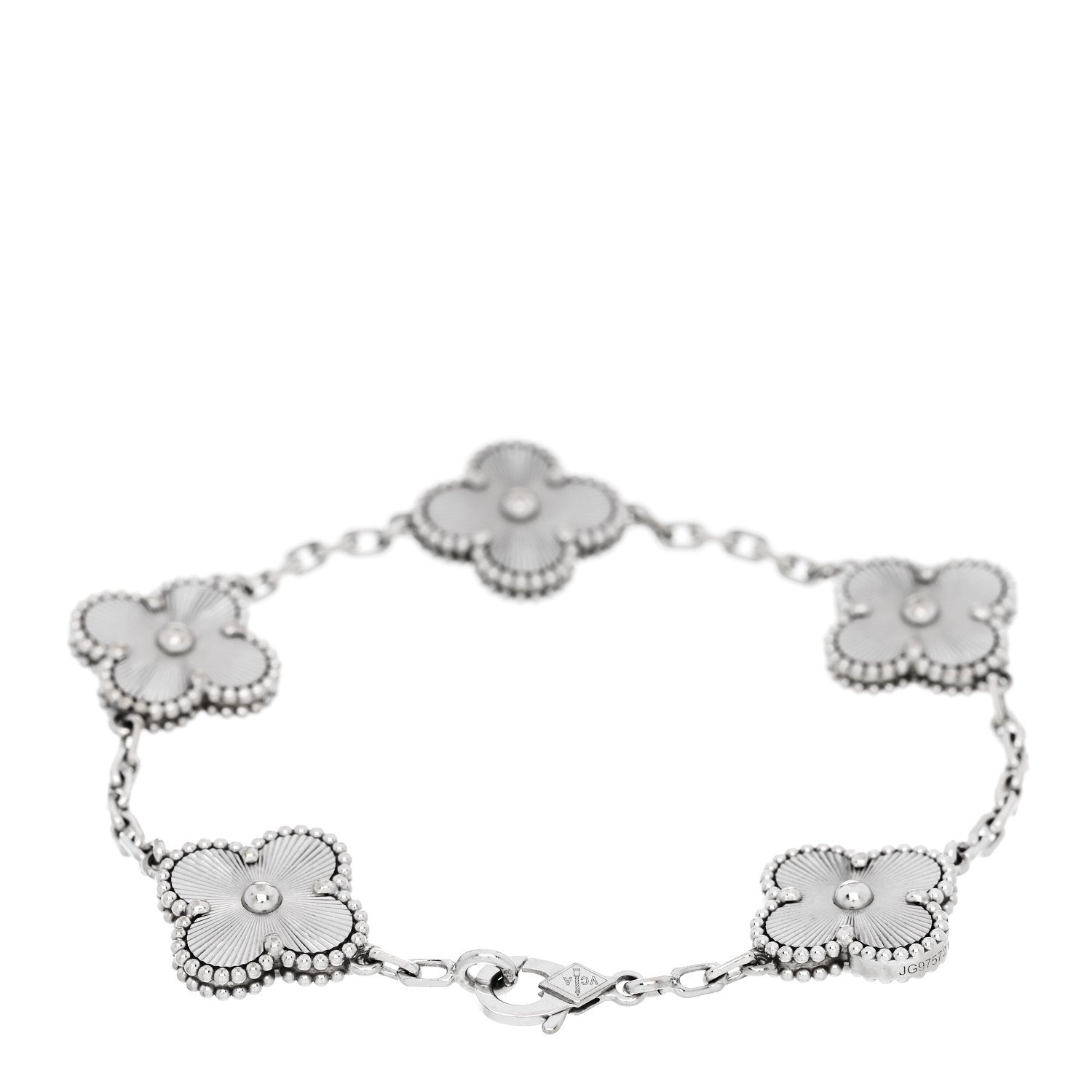 Van Cleef & Arpels 18K White Gold 5 Motifs Guilloche Vintage Alhambra Bracelet 2 of 5
