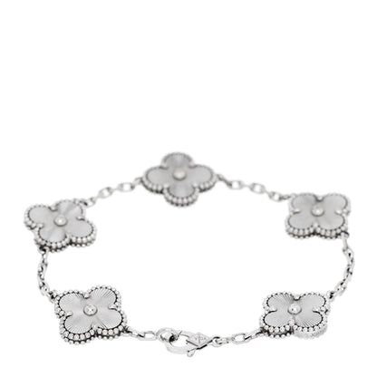 Van Cleef & Arpels 18K White Gold 5 Motifs Guilloche Vintage Alhambra Bracelet 2 of 5