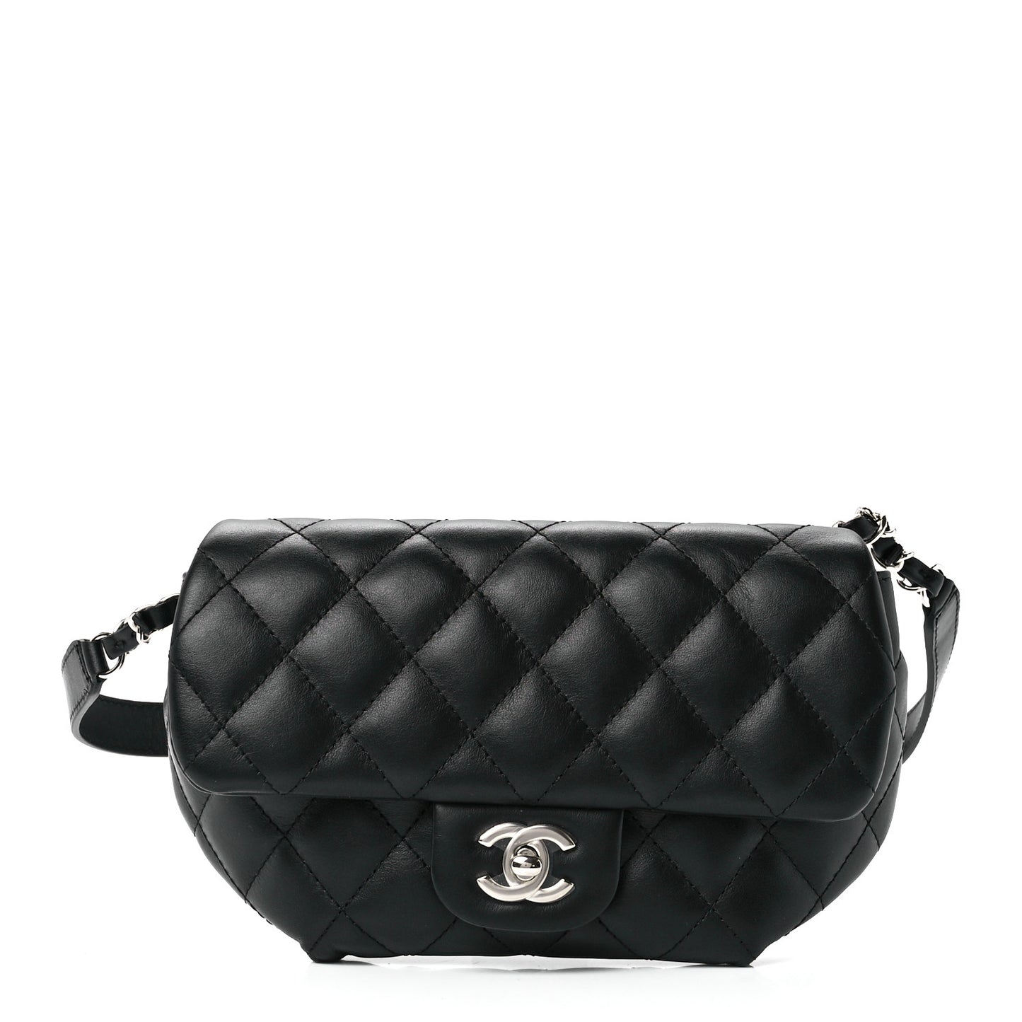 Calfskin Quilted CC Uniform Flap Belt Bag Black