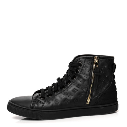 Louis Vuitton Calfskin Embossed Monogram Punchy High Top Sneakers 34 Black 1 of 10