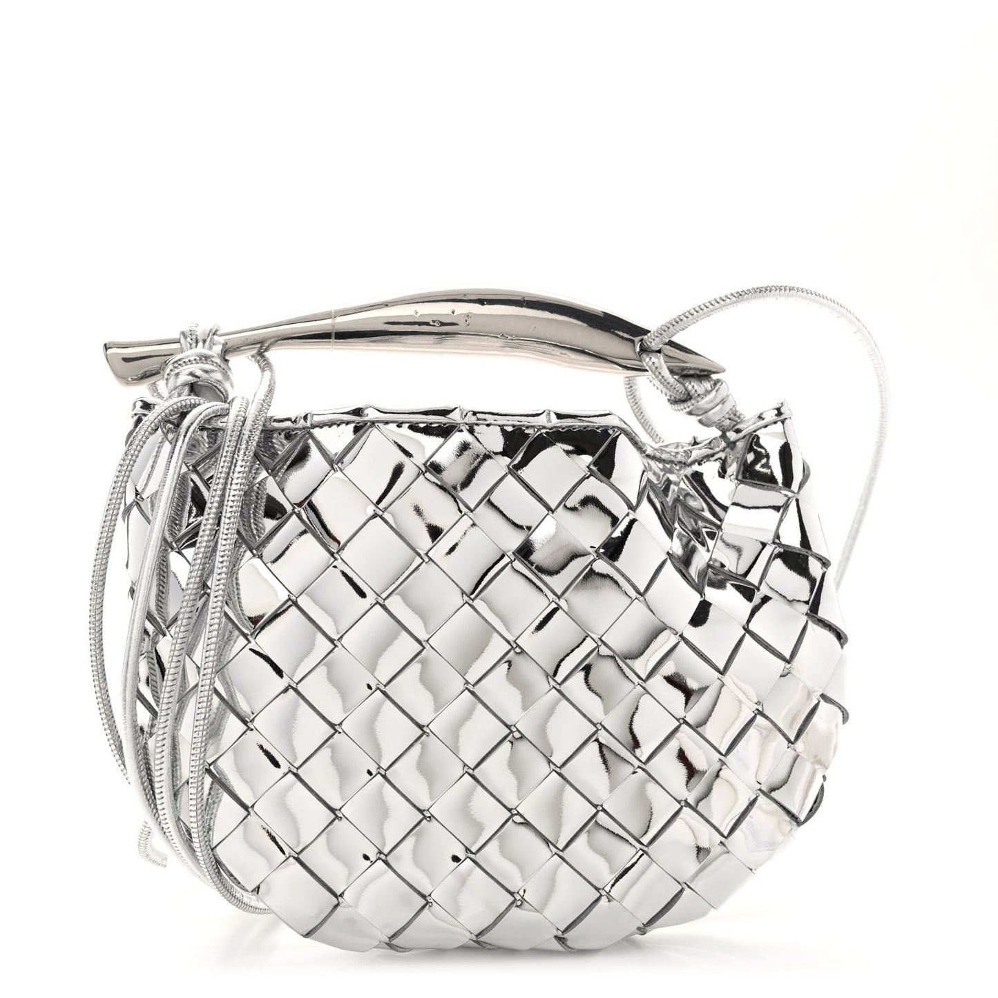 Mirror Laminated Nappa Intrecciato Mini Sardine Bag Silver