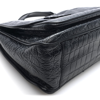 Saint Laurent Crocodile Embossed Lambskin Monogram Medium Niki Chain Satchel Black 8 of 9
