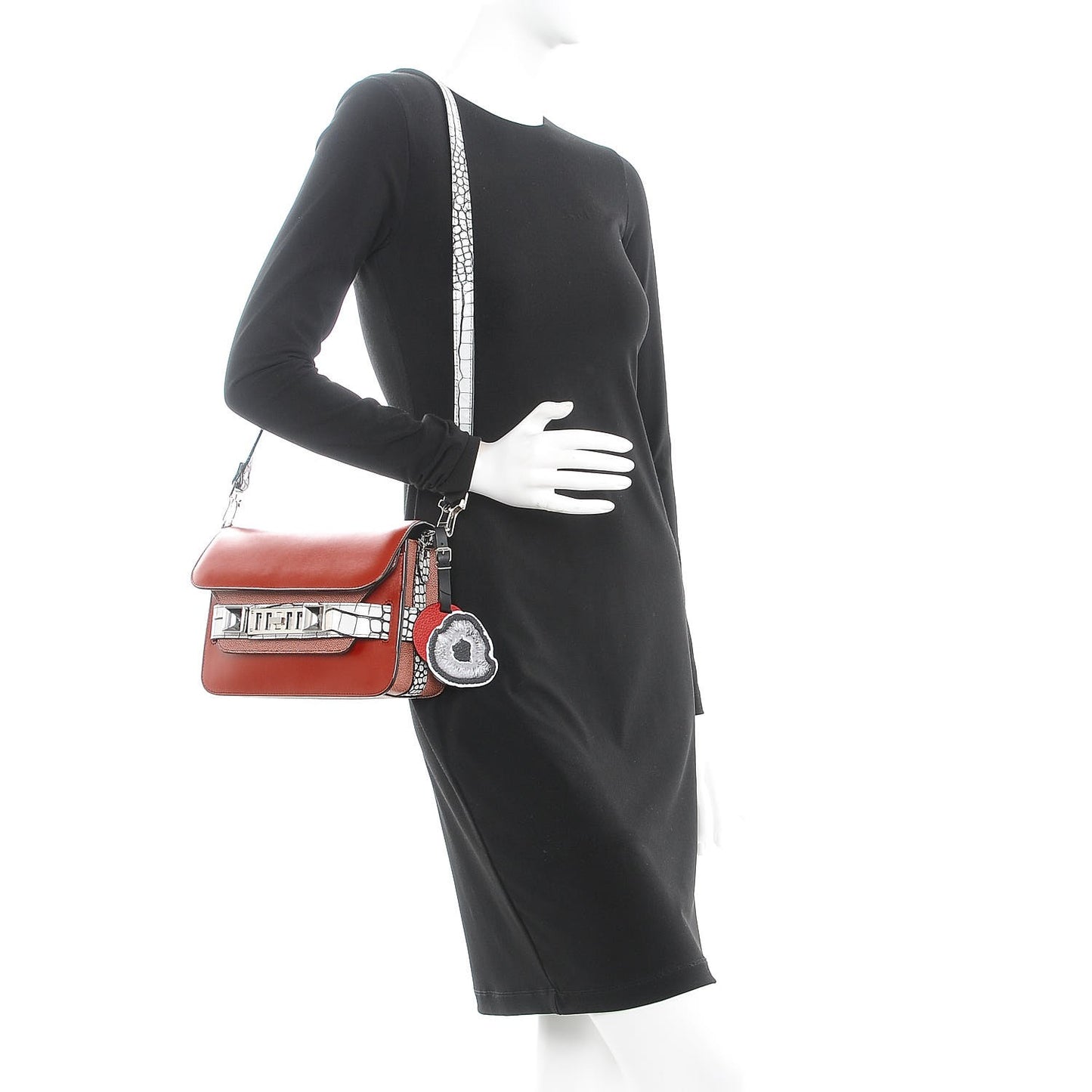 Calfskin Crocodile Embossed Minigrain Mini PS11 Classic Shoulder Bag Brick