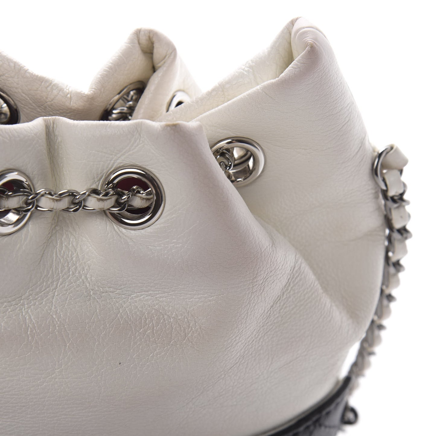 Aged Calfskin Quilted Small Gabrielle Bucket White Black