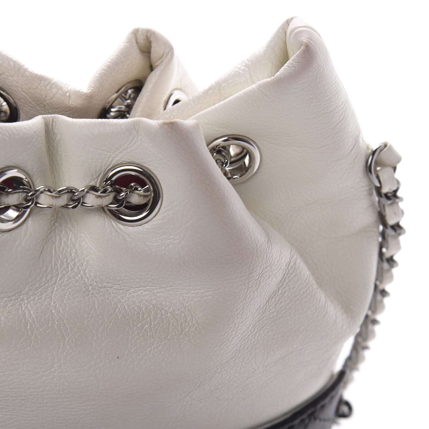 Chanel Aged Calfskin Quilted Small Gabrielle Bucket White Black 12 of 16