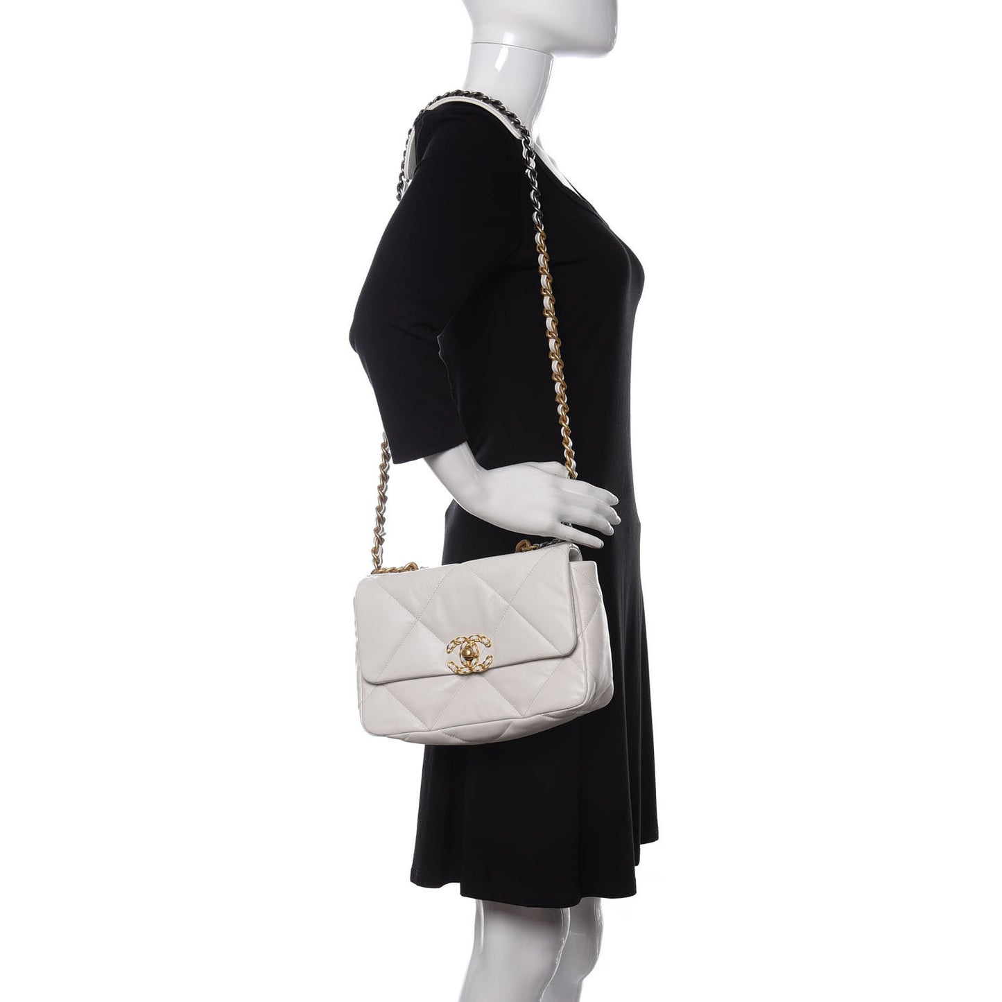 Goatskin Quilted Medium Chanel 19 Flap White