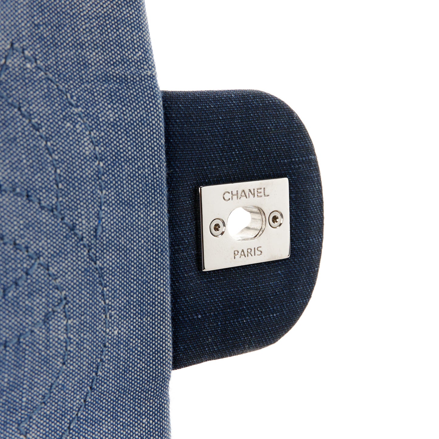 Denim Quilted Small Medallion Flap Blue