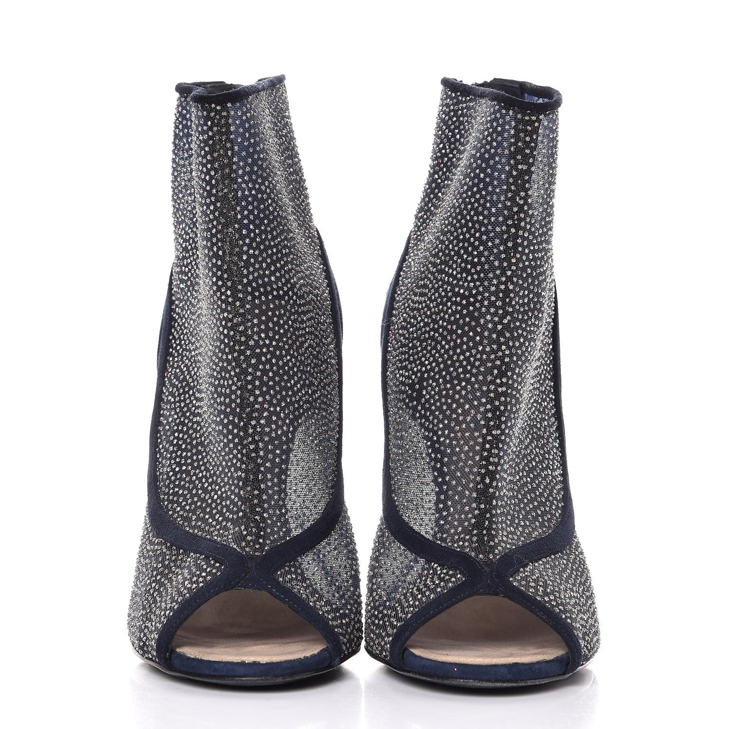 Mesh Crystal Open Toe Ankle Boots 41 Navy
