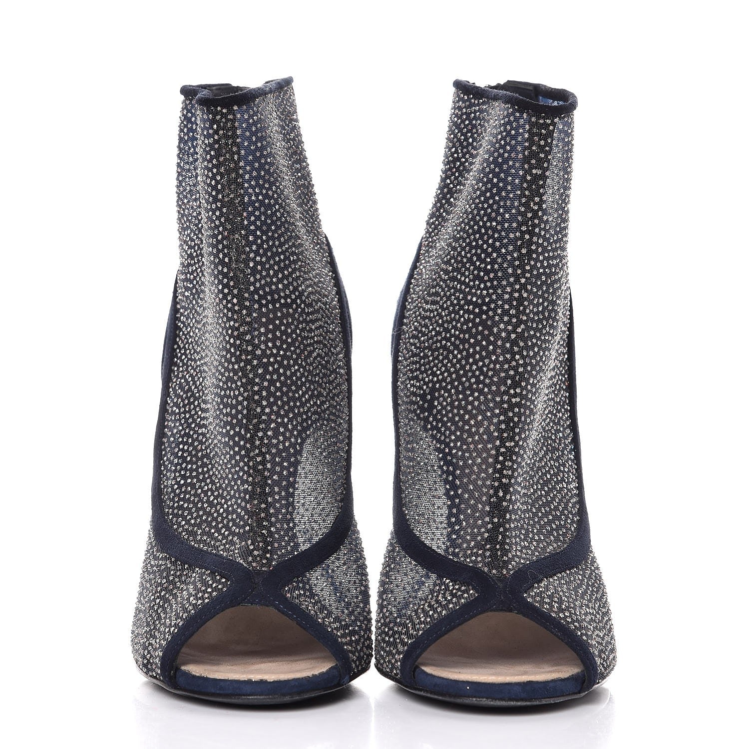 Chanel Mesh Crystal Open Toe Ankle Boots 41 Navy 2 of 9