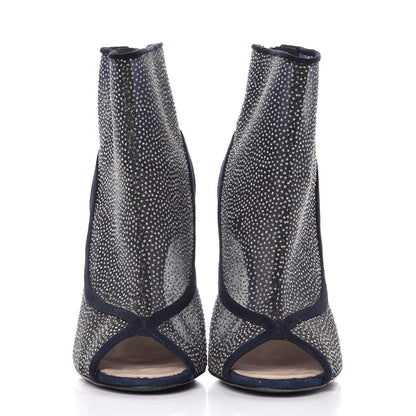 Chanel Mesh Crystal Open Toe Ankle Boots 41 Navy 2 of 9