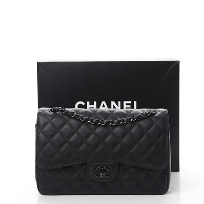 Chanel Crumpled Calfskin Quilted Jumbo Double Flap So Black 10 of 10