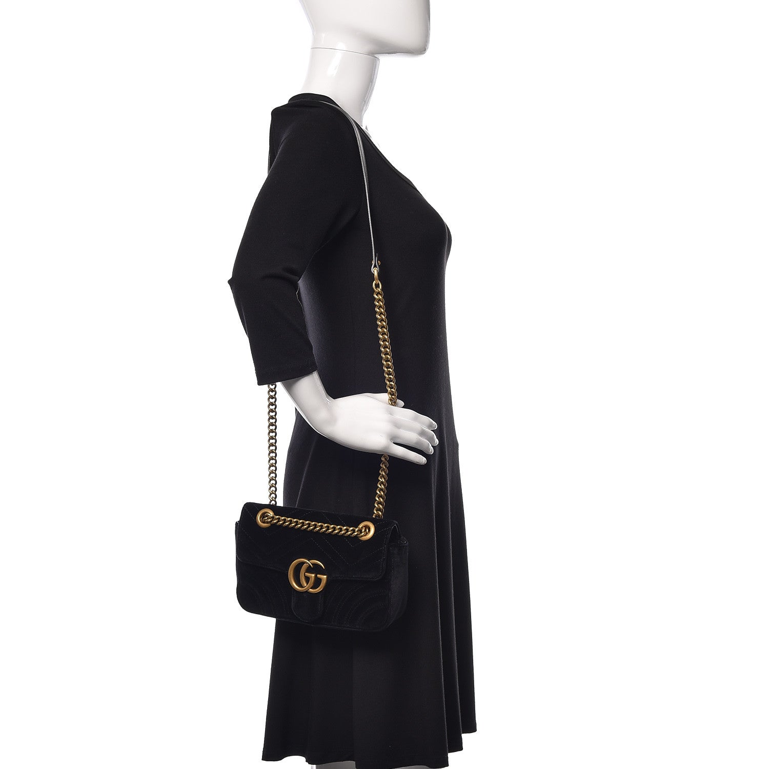 Gucci Velvet Matelasse Mini GG Marmont Shoulder Bag Black 2 of 9