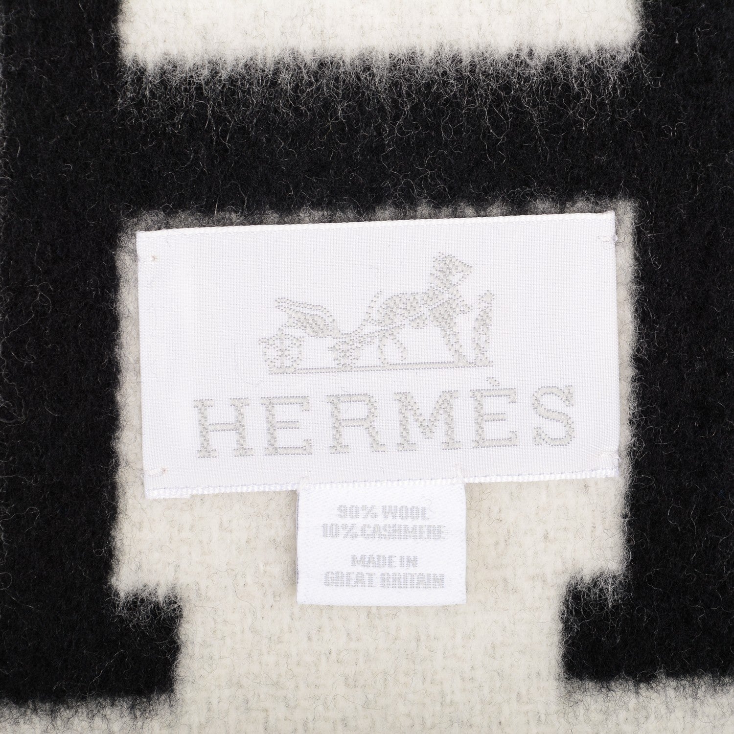 Hermes Wool Cashmere Avalon III Blanket Ecru Black 4 of 4