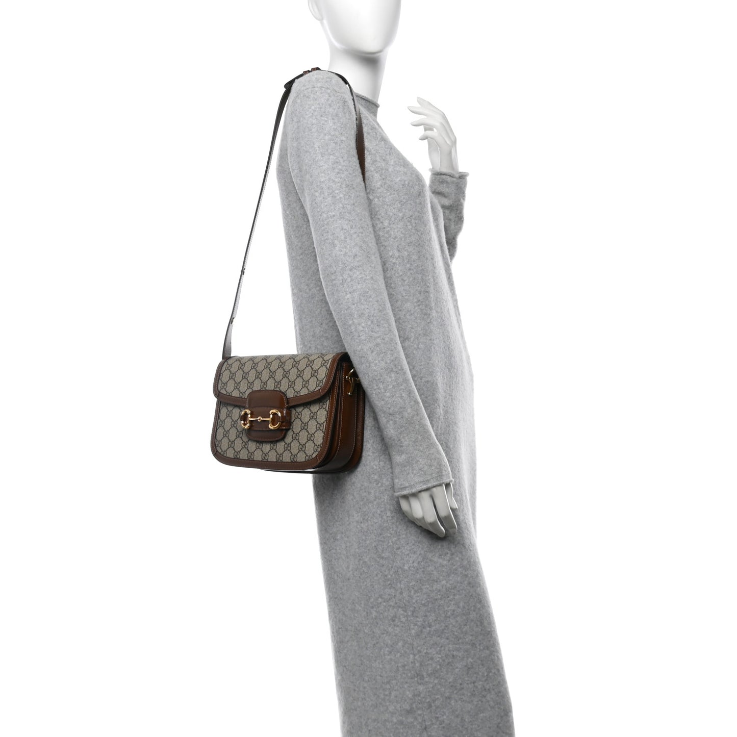 GG Supreme Monogram Horsebit 1955 Shoulder Bag Beige Brown Sugar