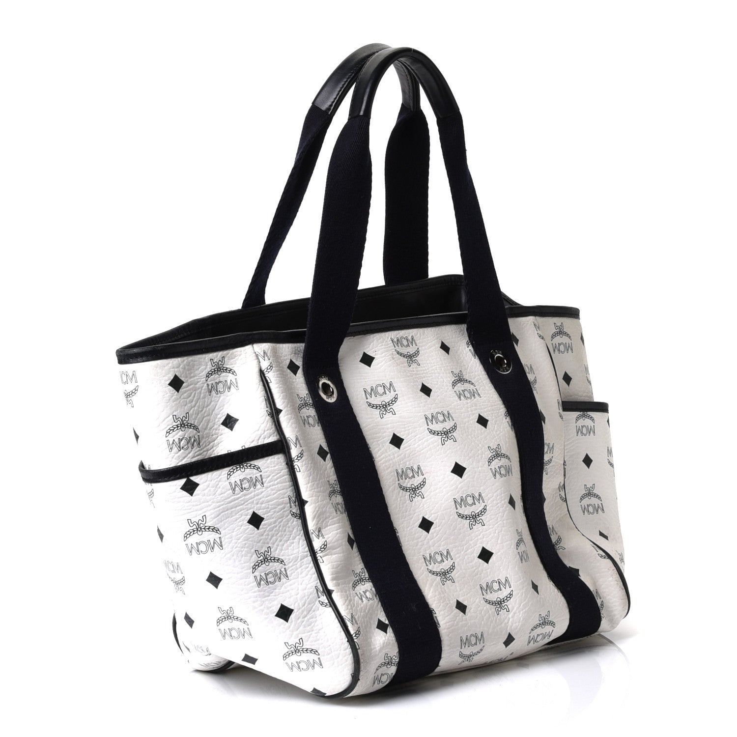 MCM Visetos Tote White Black 3 of 16