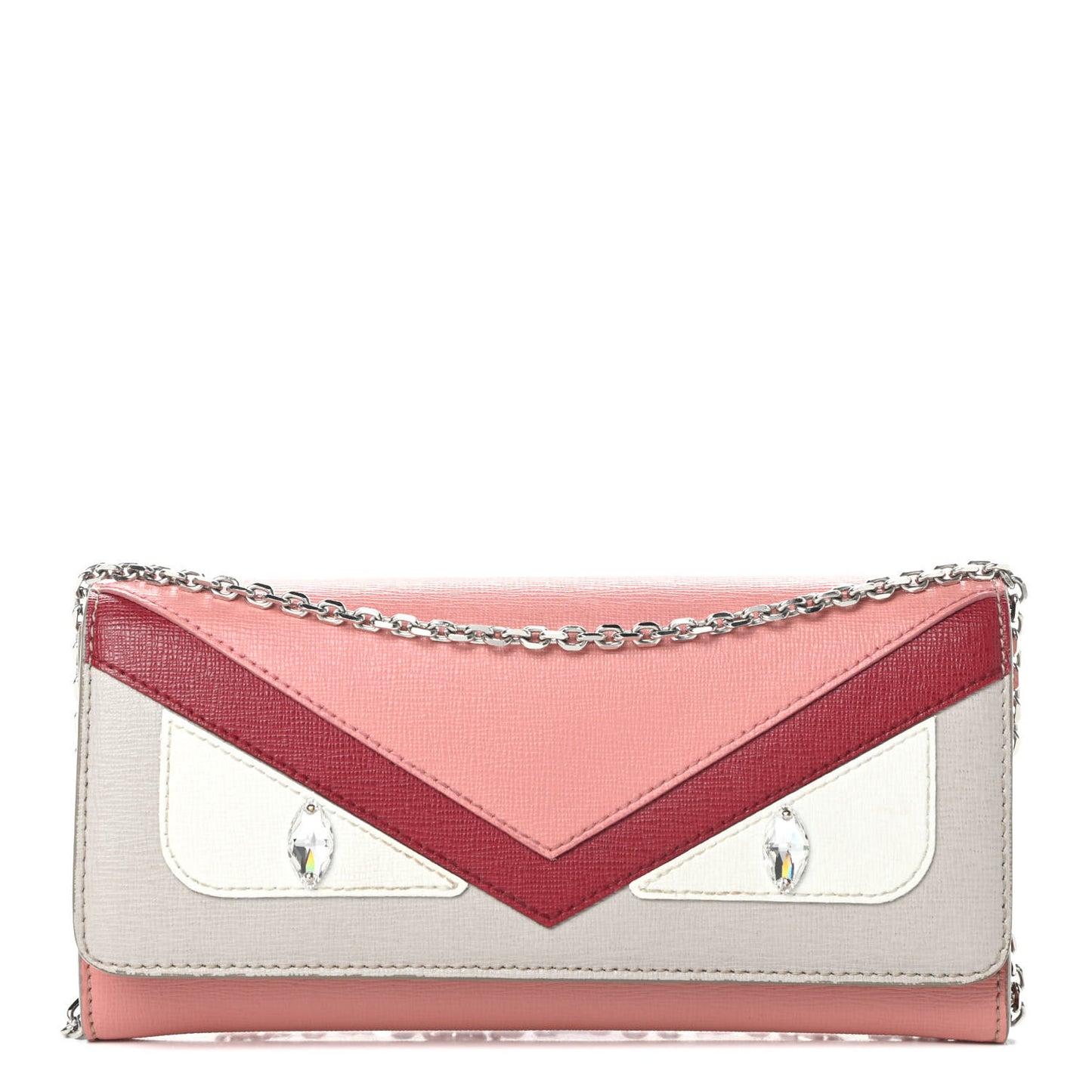 Vitello Elite Crystal Eye Monster Continental Wallet on Chain Grigio Polvere Ribes Multicolor