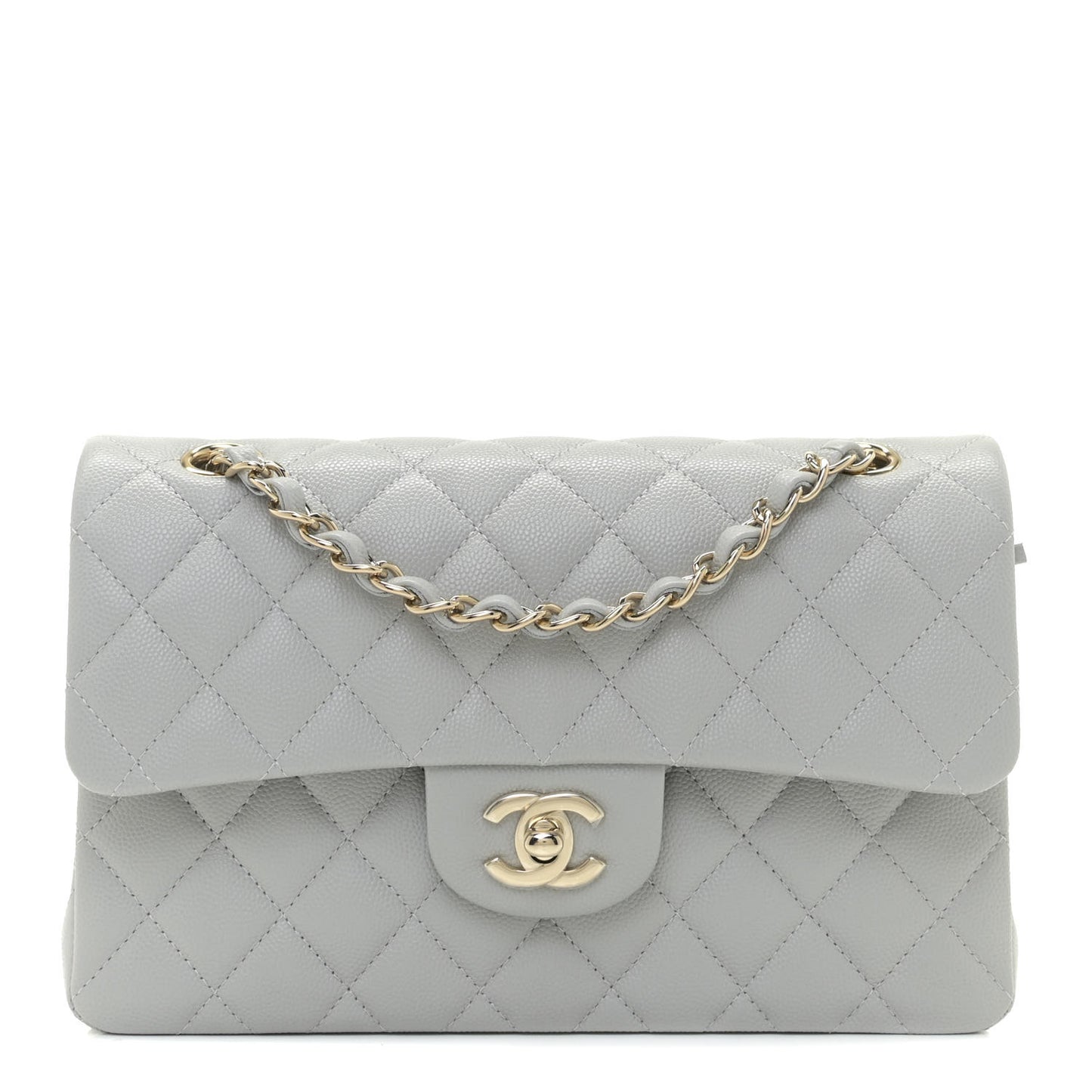 Caviar Quilted Small Double Flap Grey