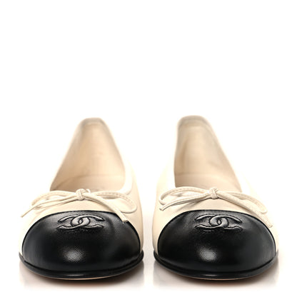 Chanel Lambskin Cap Toe CC Ballerina Flats 36.5 White Black 3 of 9