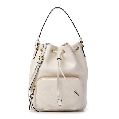 Prada Glace Calfskin Logo Mini Bucket Crossbody Bag White 1 of 11