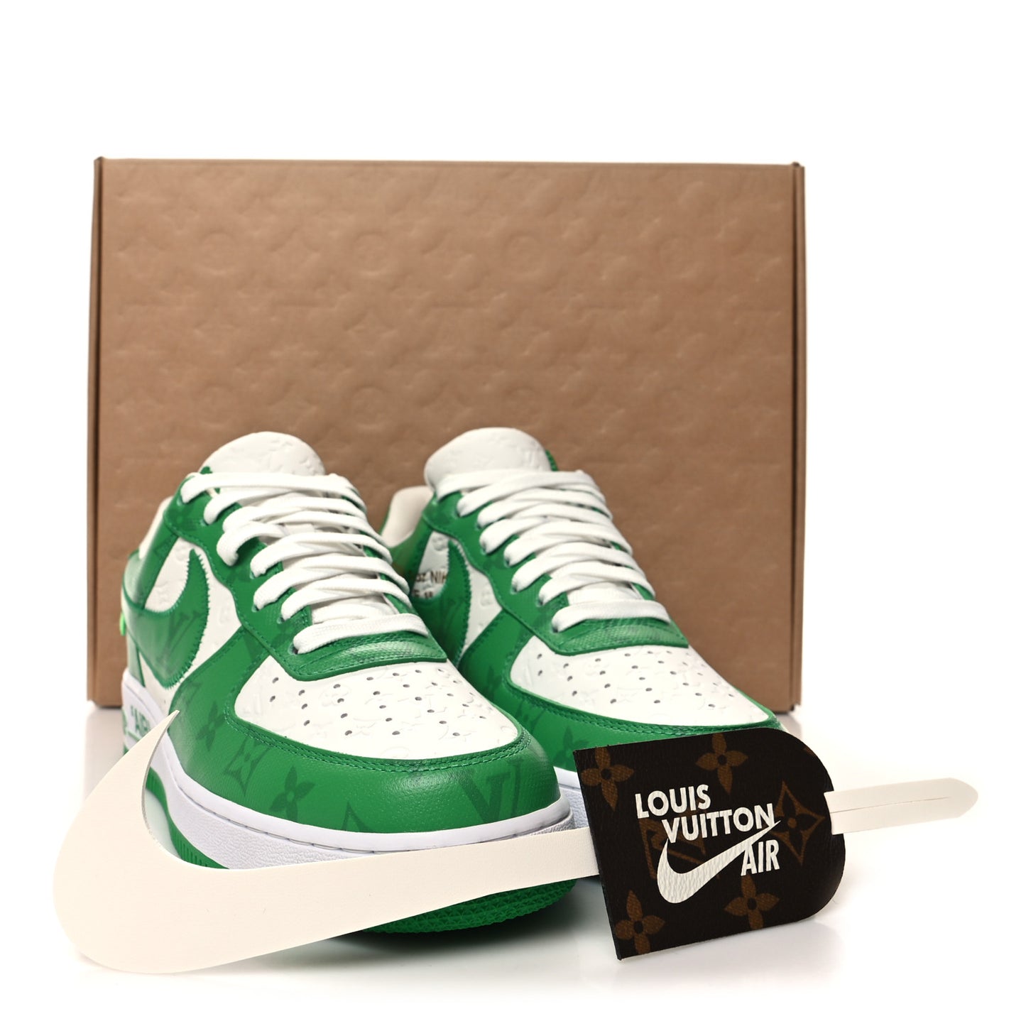 X NIKE AIR FORCE 1 Calfskin Monogram Mens Low Top Sneakers 8 Green