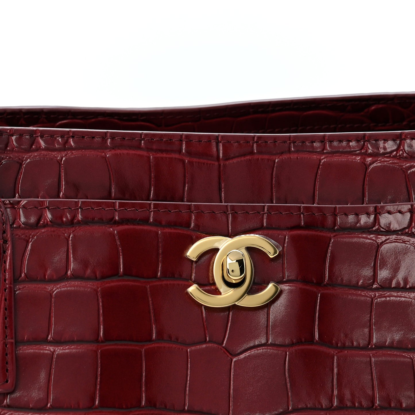 Calfskin Crocodile Embossed Archetype Small Shopping Tote Burgundy