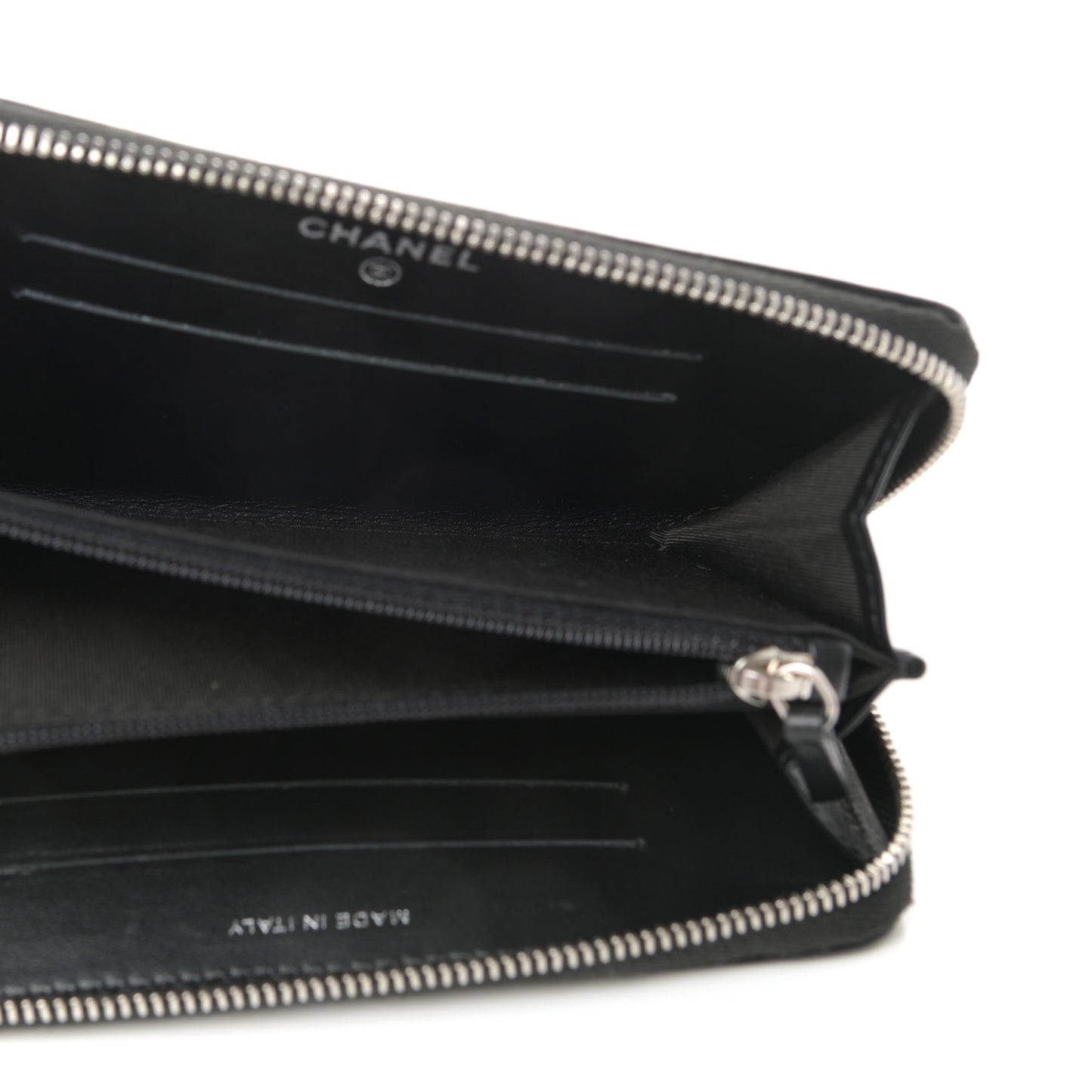 Goatskin Camellia Embossed Medium Zip Around Wallet Black