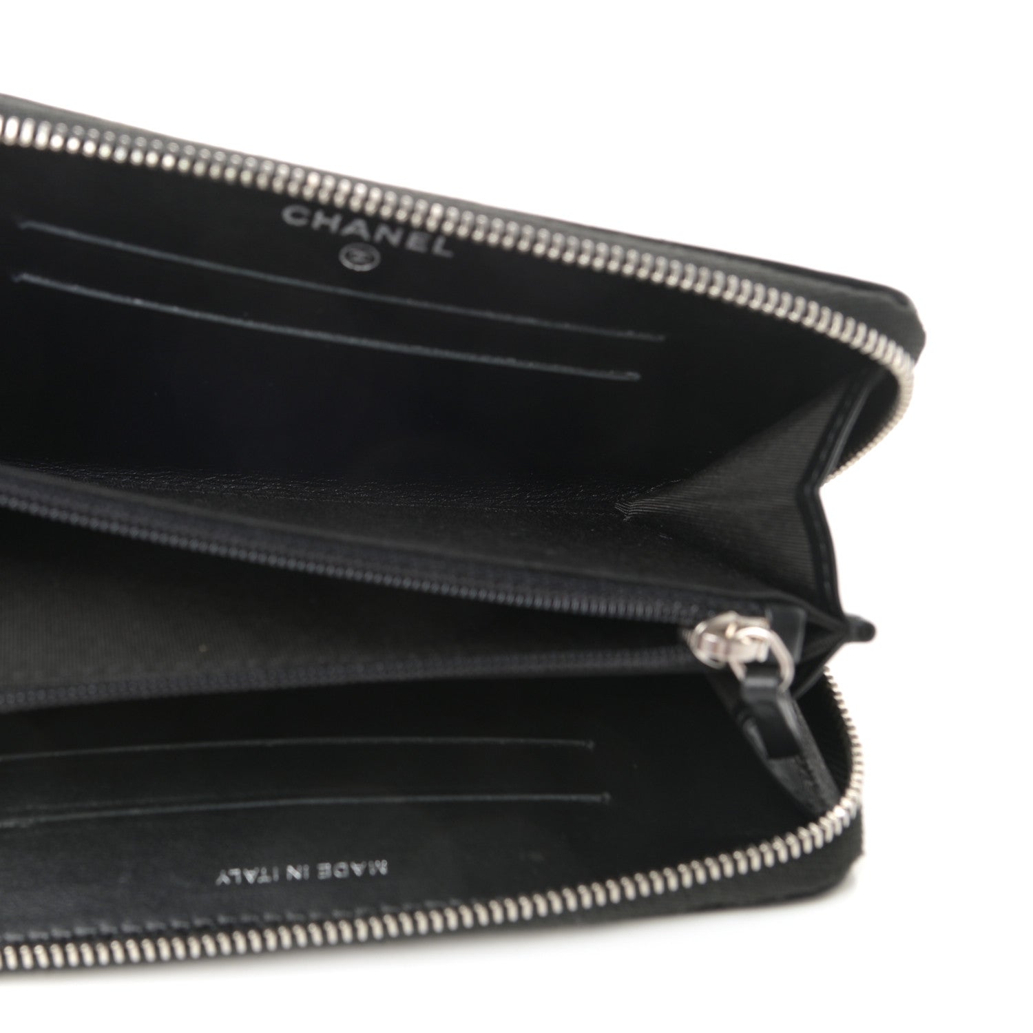 Chanel Goatskin Camellia Embossed Medium Zip Around Wallet Black 5 of 8
