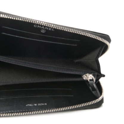 Chanel Goatskin Camellia Embossed Medium Zip Around Wallet Black 5 of 8
