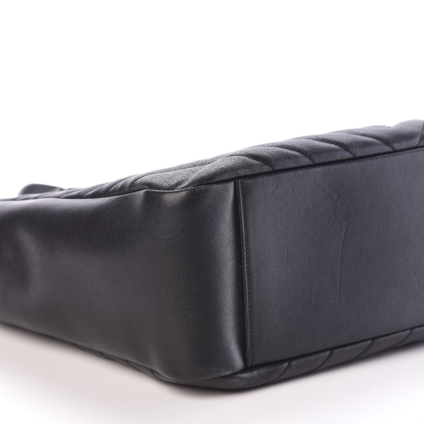 Sheepskin Matelasse Chevron Large Monogram Shopping Bag Black