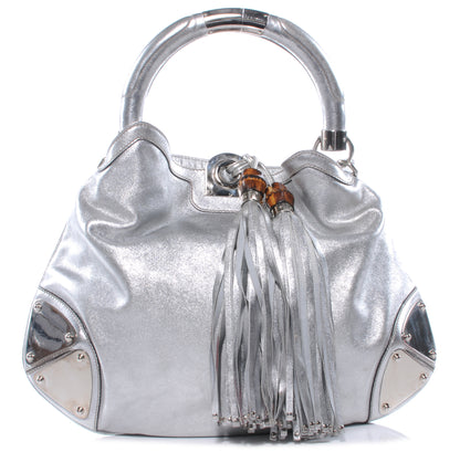 Gucci Leather Medium Indy Top Handle Hobo Silver 1 of 7