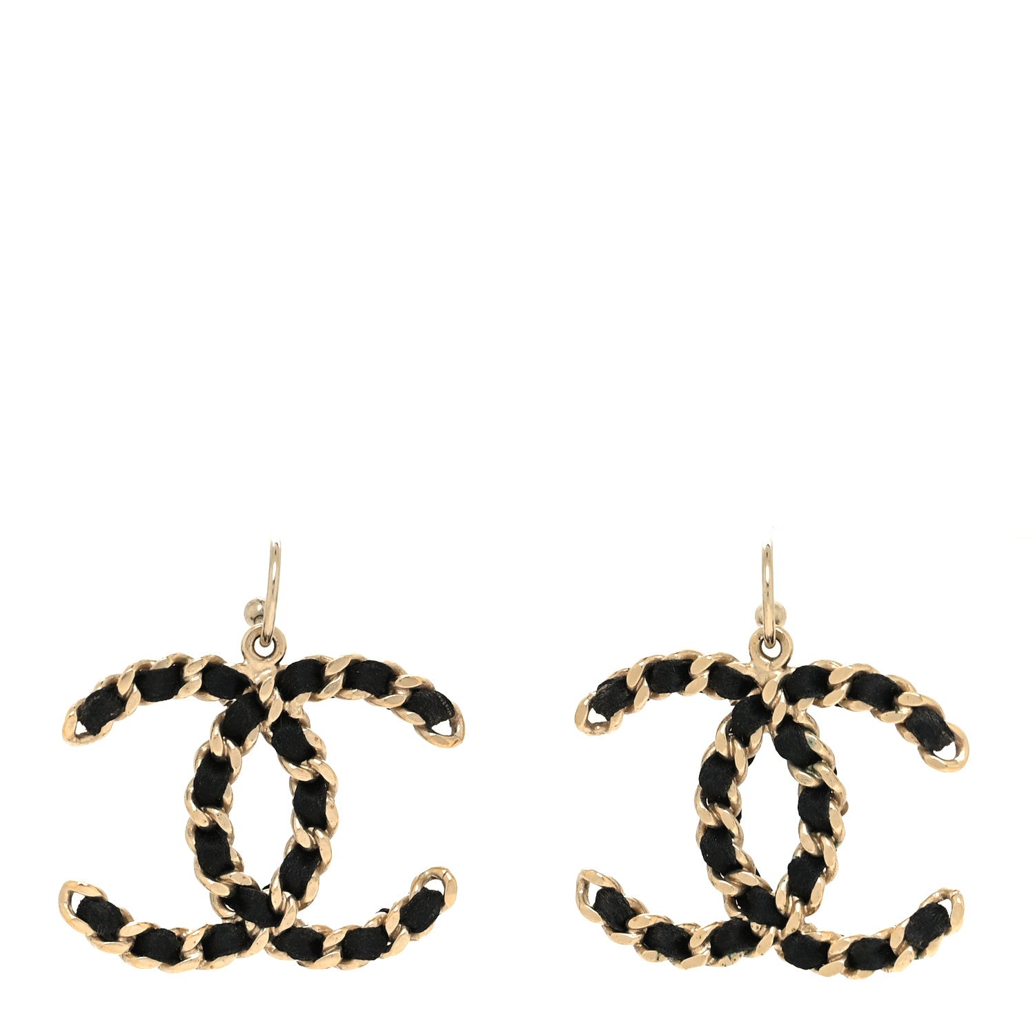 Chanel Satin CC Chain Earrings Light Gold Black 1 of 5