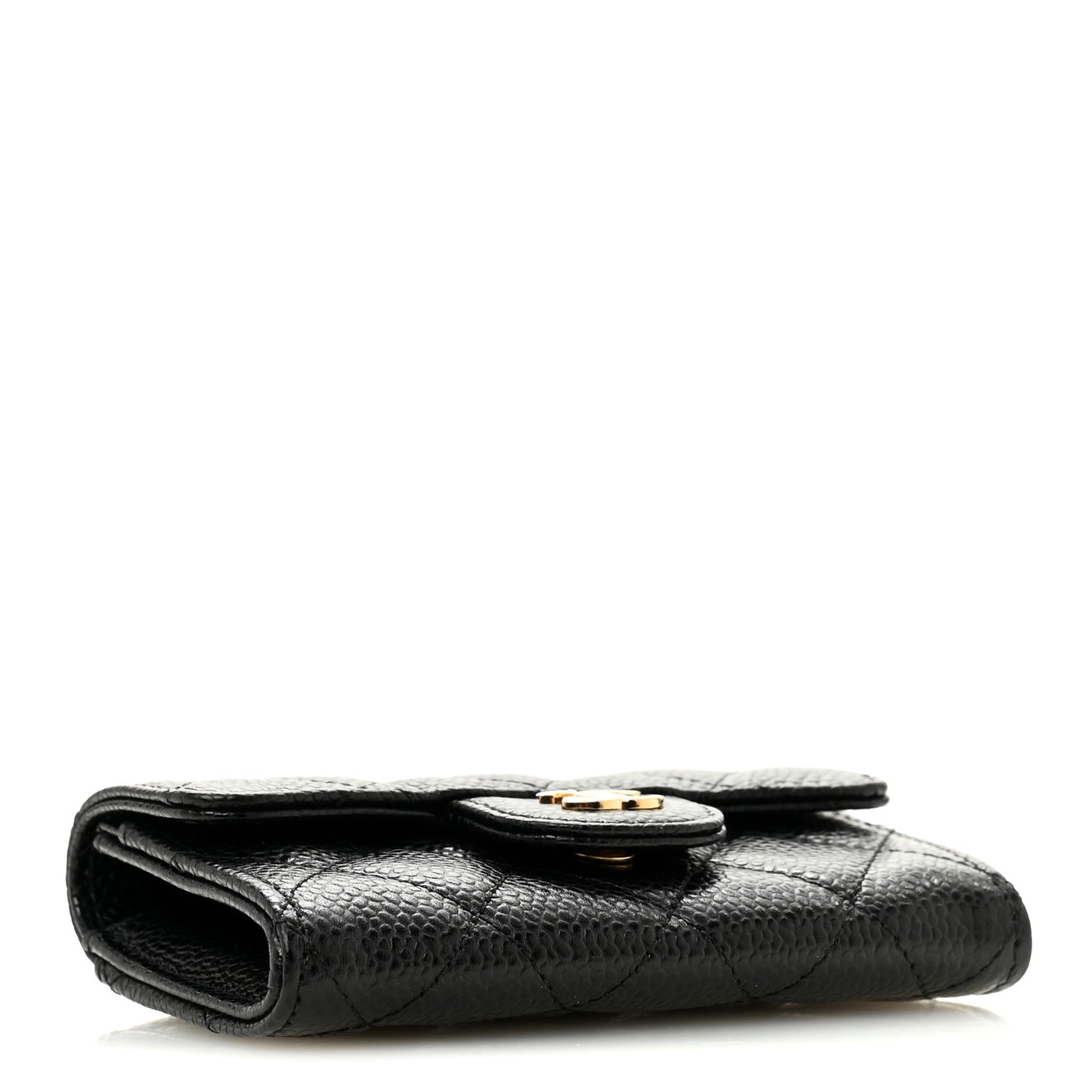 Caviar Quilted Flap Card Holder Wallet Black