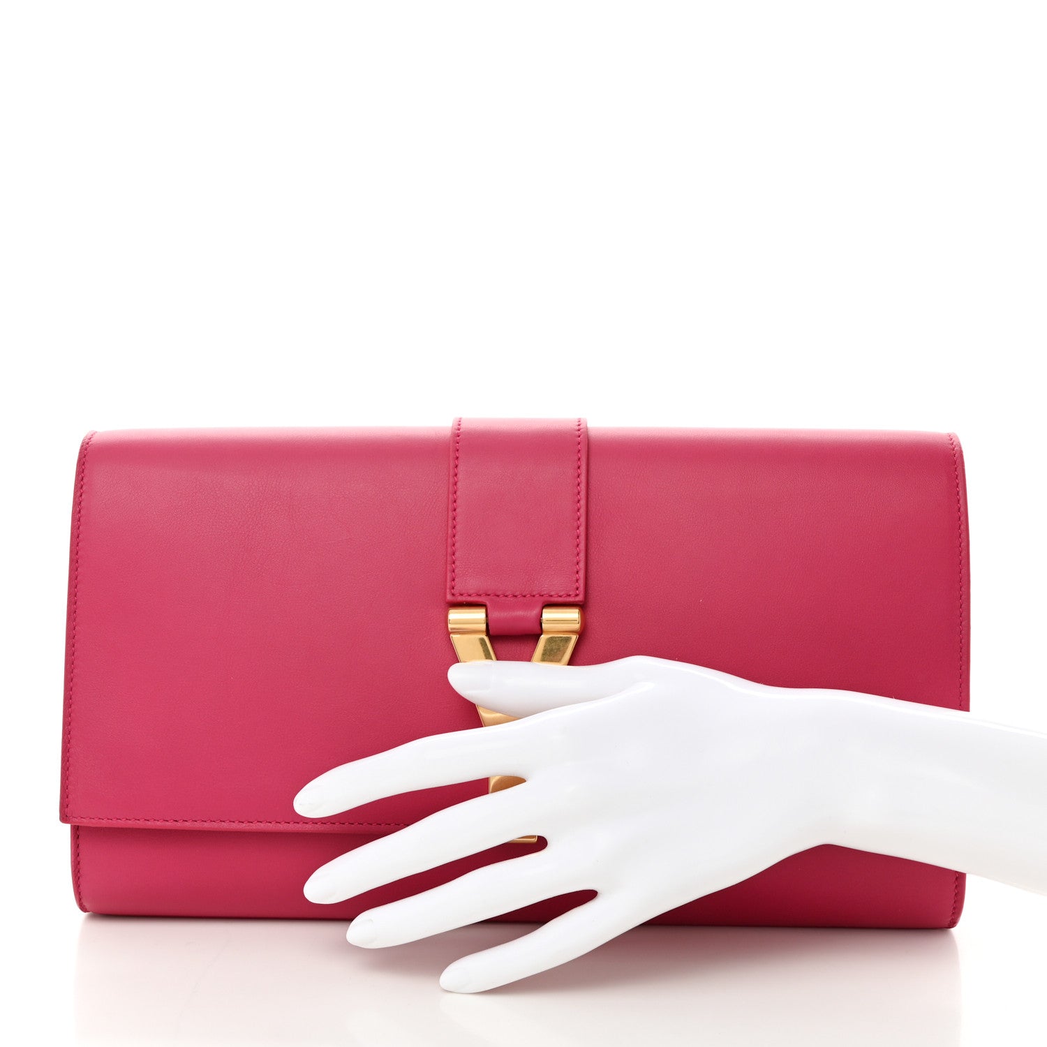 Saint Laurent Calfskin Classic Y Ligne Clutch Fuchsia 2 of 9