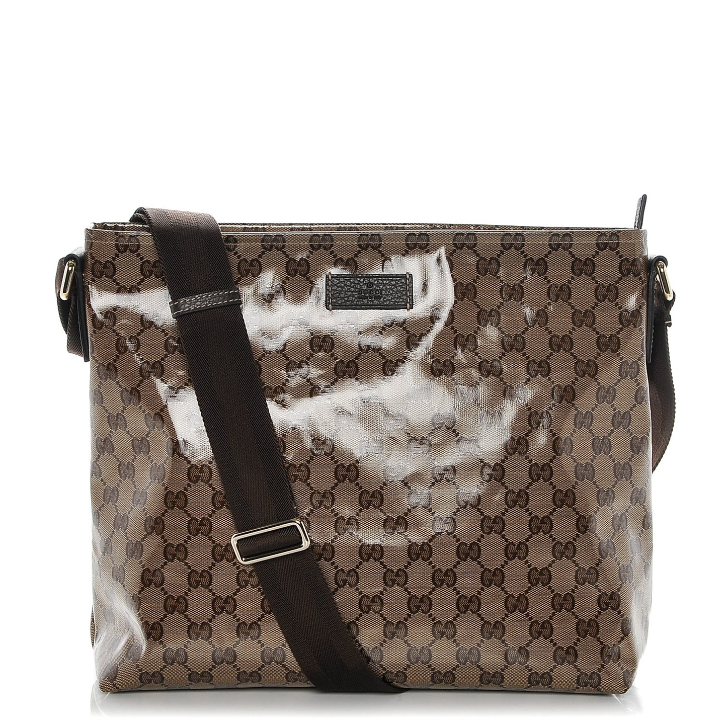 Crystal Monogram Large Flat Messenger Bag Dark Brown