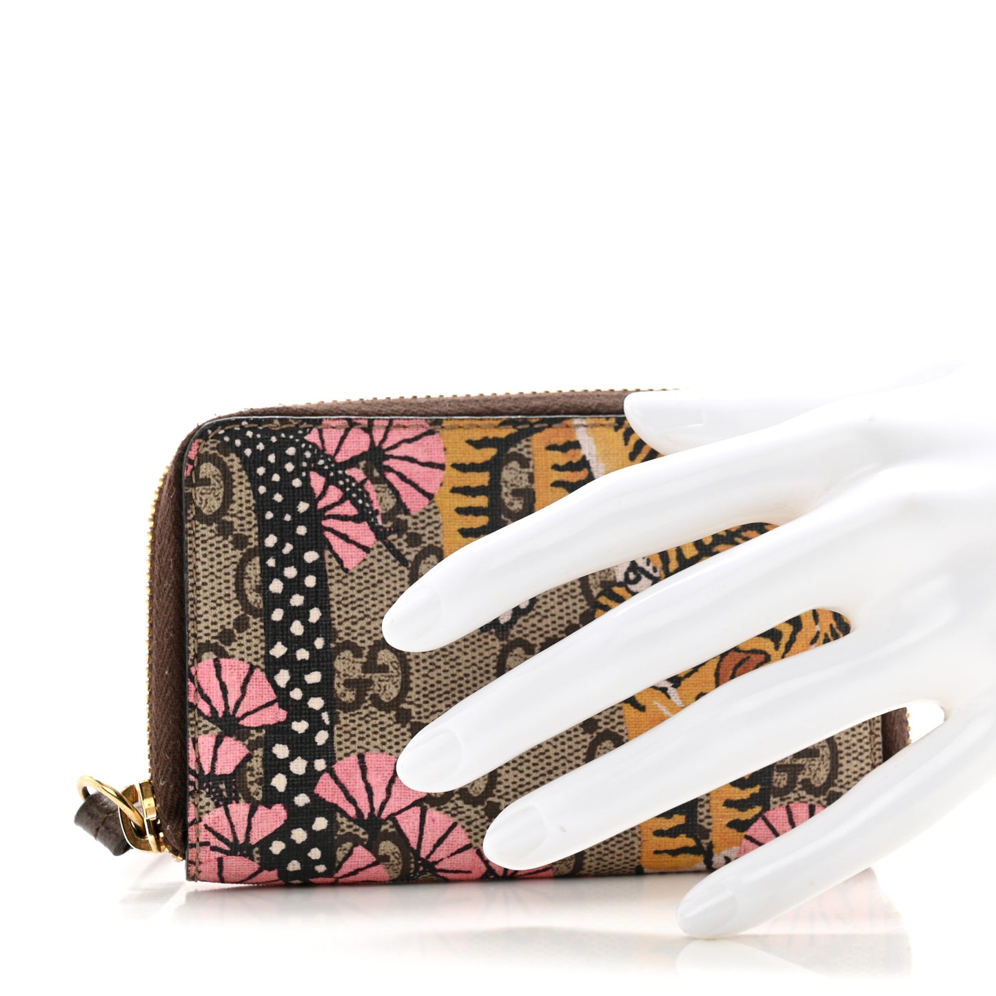 GG Supreme Monogram Bengal Zip Around Card Case Wallet Beige Pink