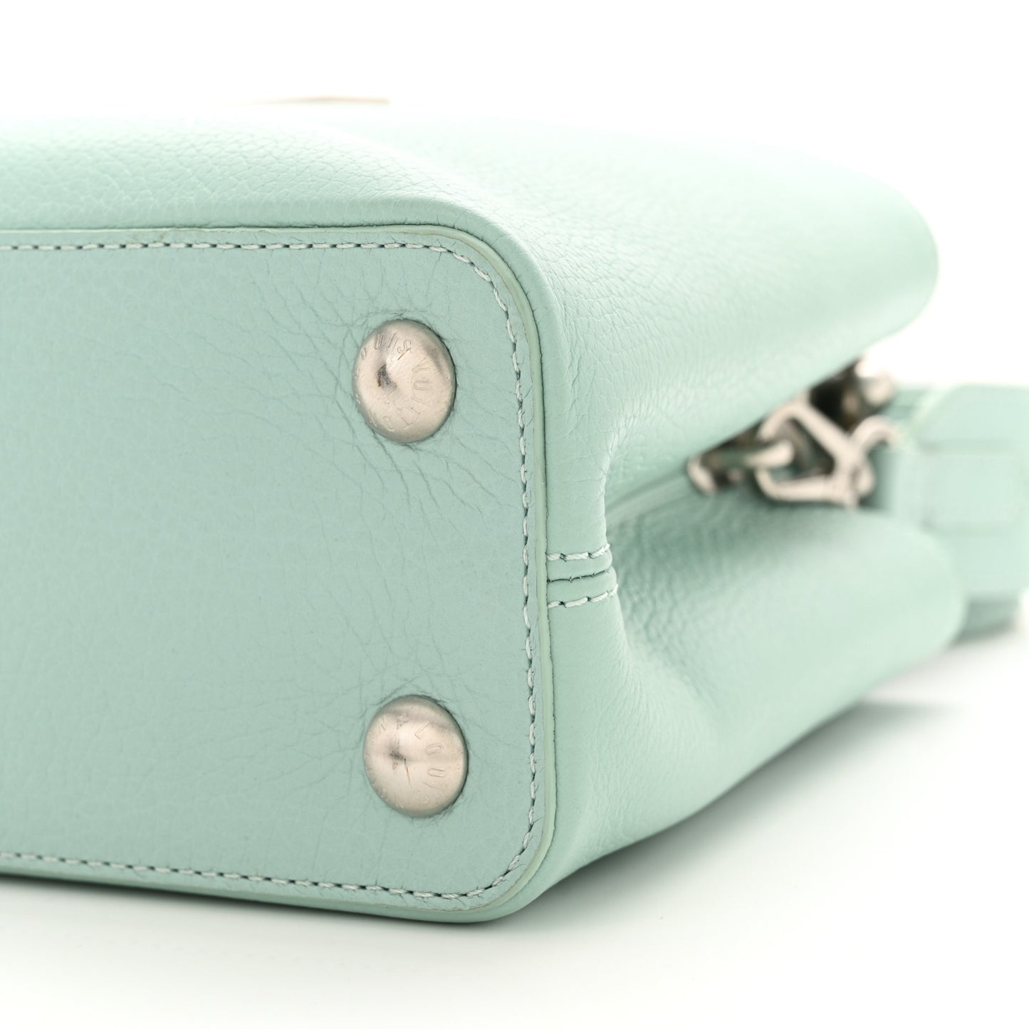 Taurillon Matte Brushed Metal Handle Capucines BB Light Blue