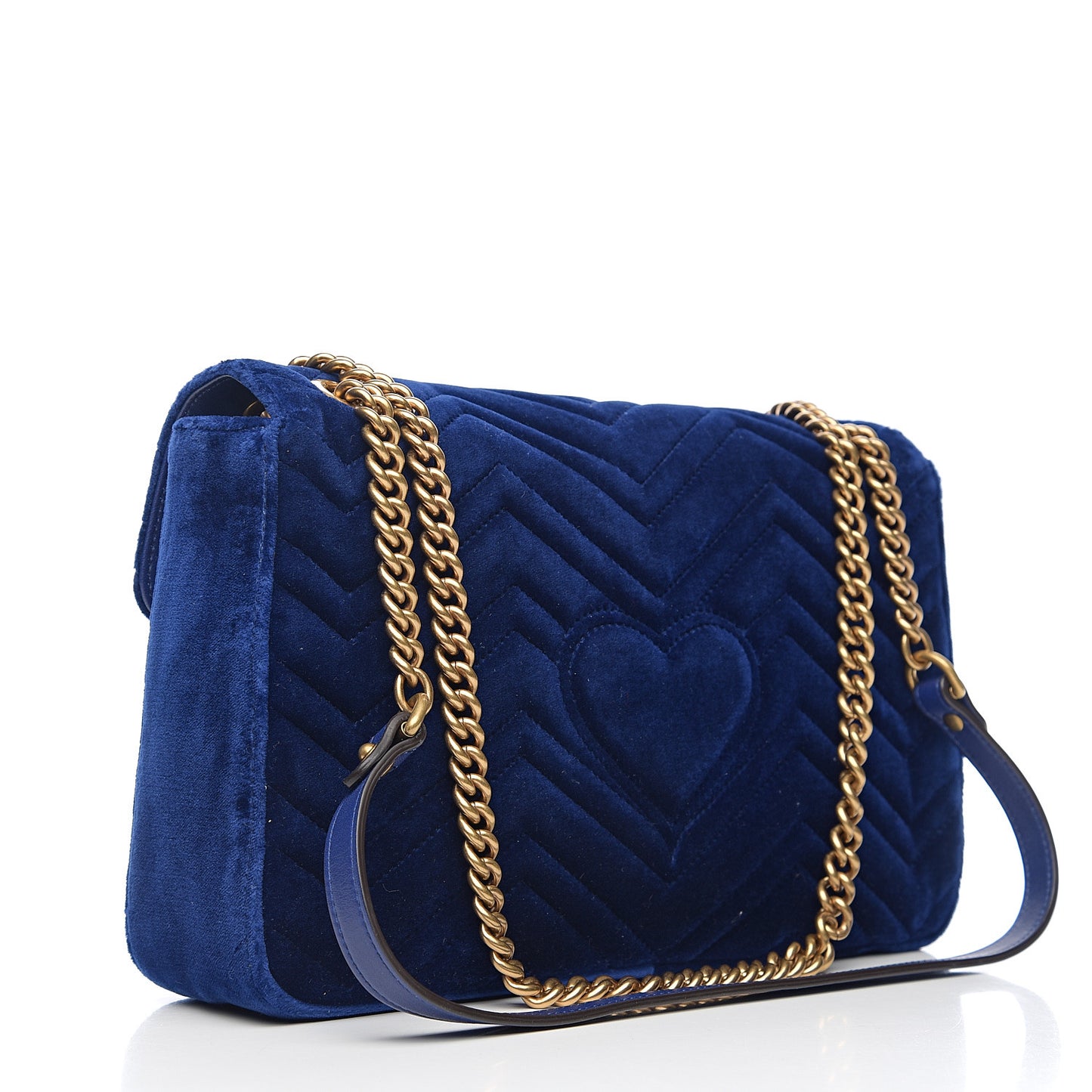 Velvet Matelasse Medium GG Marmont Shoulder Bag Cobalt Blue