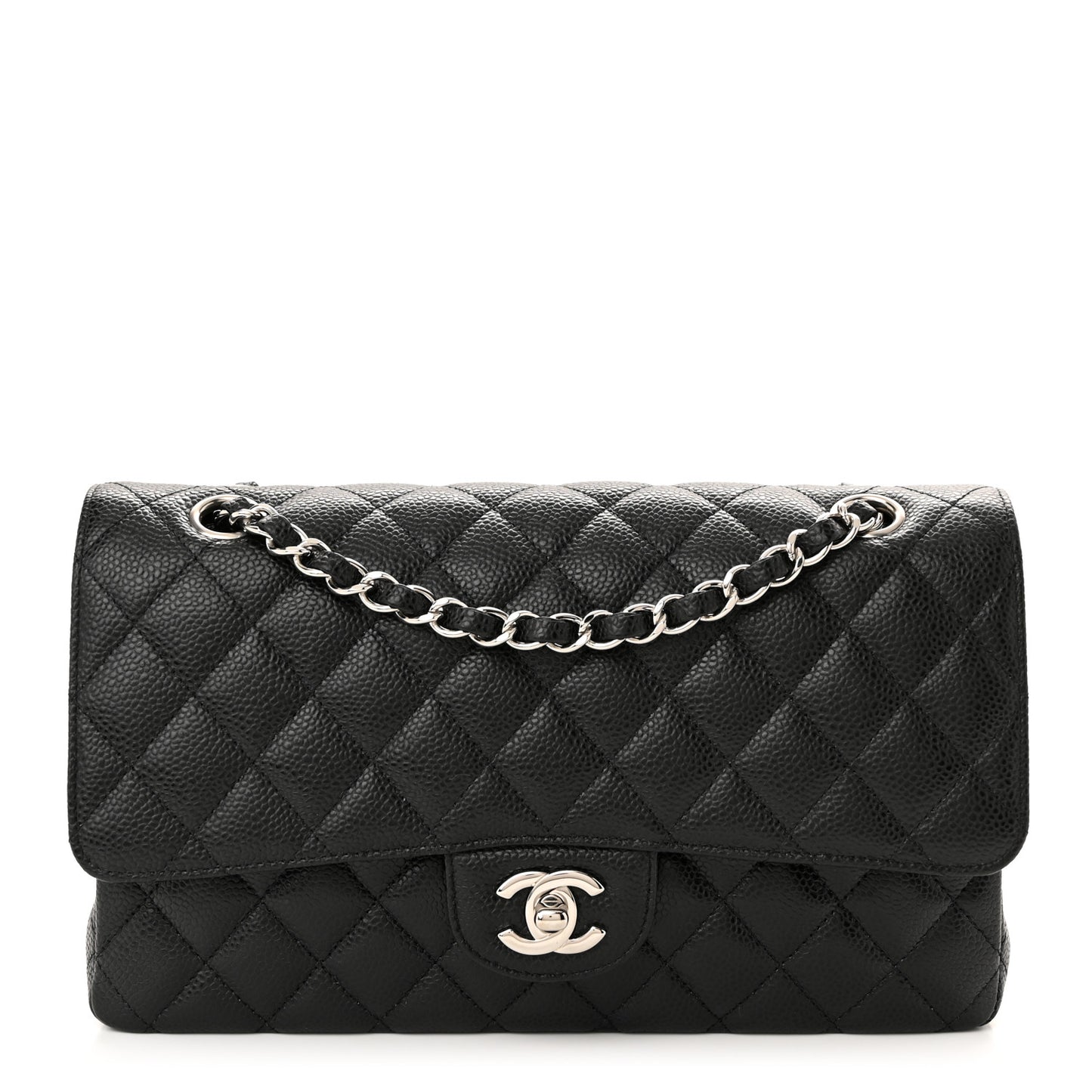 Caviar Quilted Medium Double Flap Black
