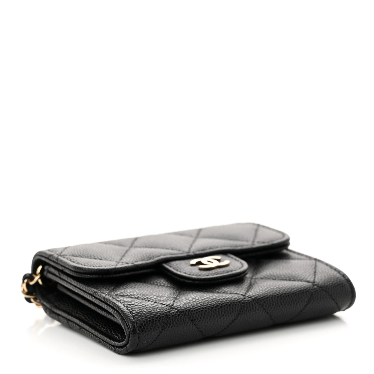 Caviar Quilted Flap Card Holder On Chain Black