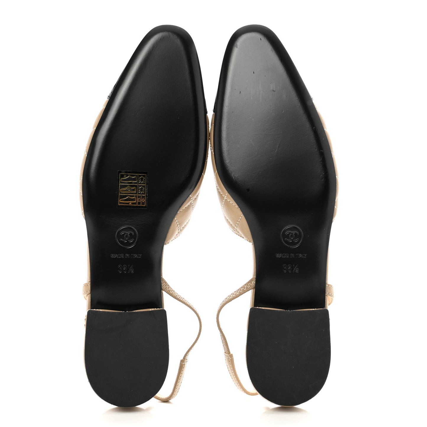 Lambskin Patent Cap Toe CC Slingback Flats 38.5 Beige Black