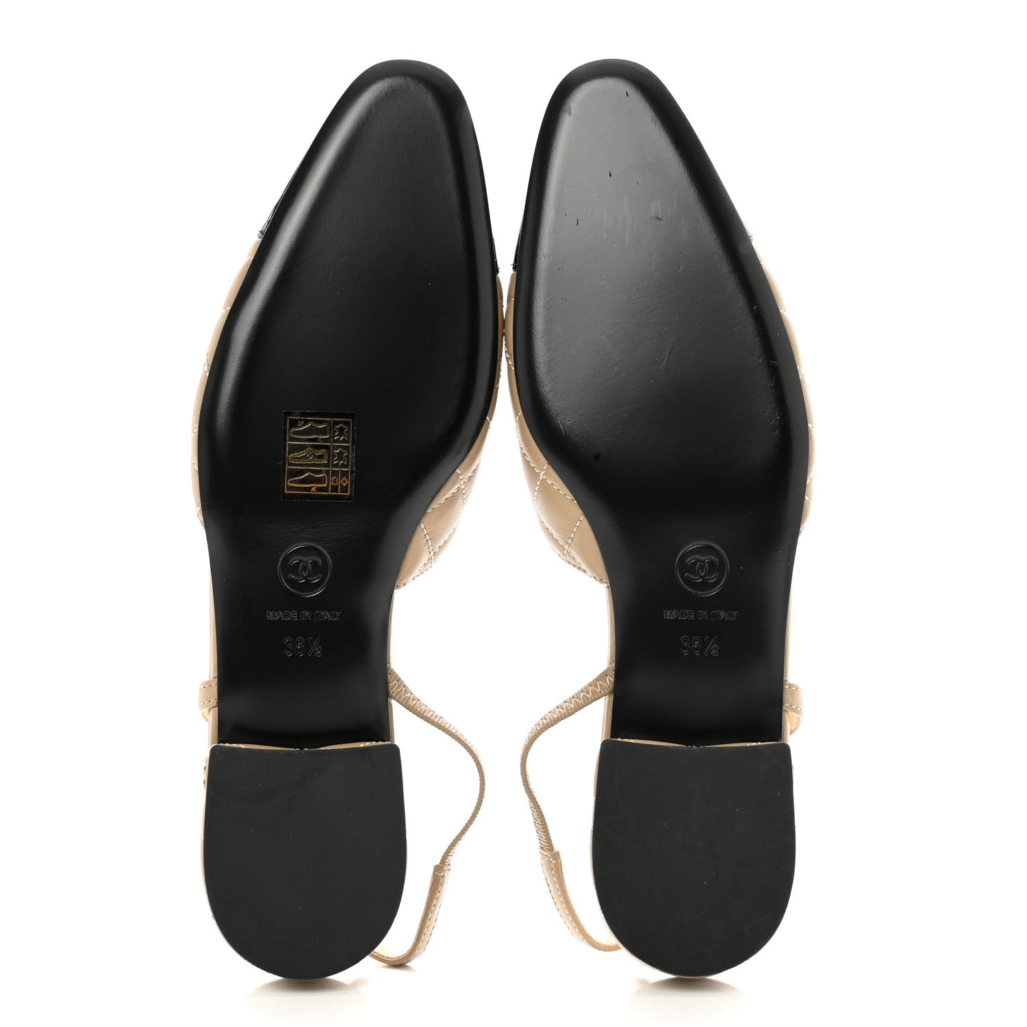 Chanel Lambskin Patent Cap Toe CC Slingback Flats 38.5 Beige Black 5 of 9