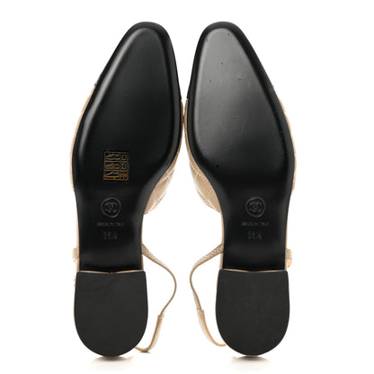 Chanel Lambskin Patent Cap Toe CC Slingback Flats 38.5 Beige Black 5 of 9
