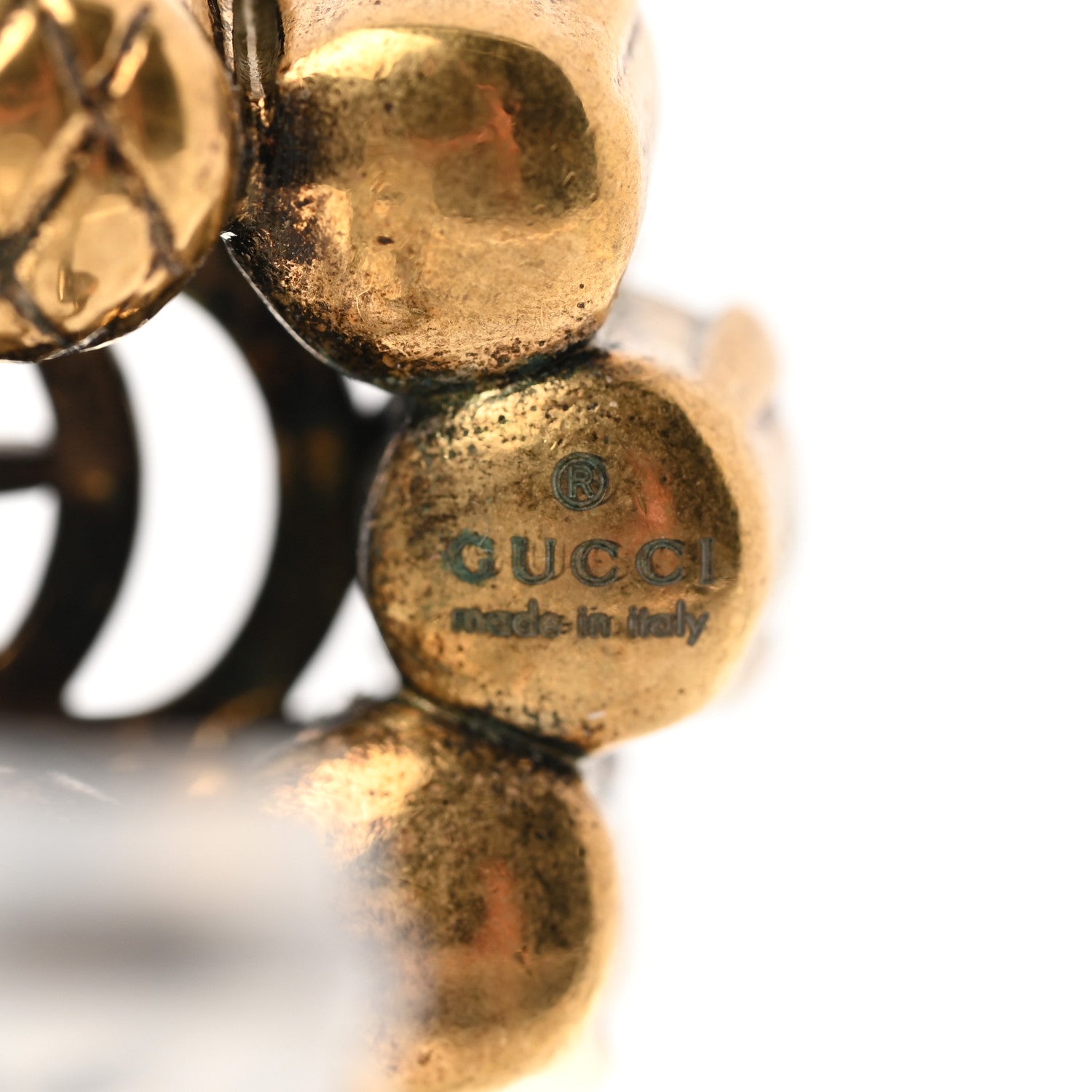 Gucci Metal Crystal Double G Clip On Earrings Aged Gold 4 of 6