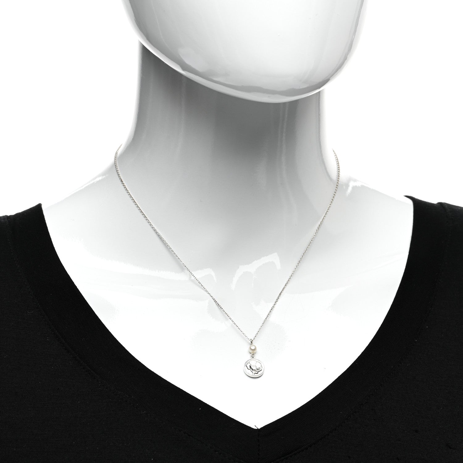 Tiffany Sterling Silver Pearl Nature Rose Pendant Necklace 2 of 4