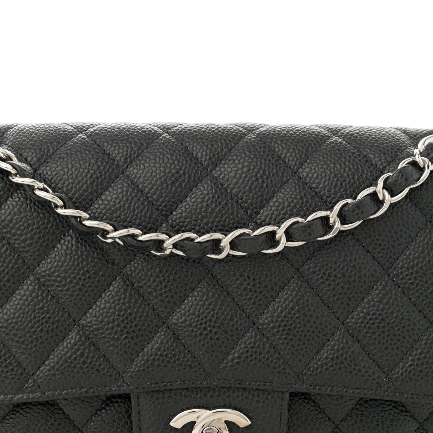 Caviar Quilted Medium Double Flap Black