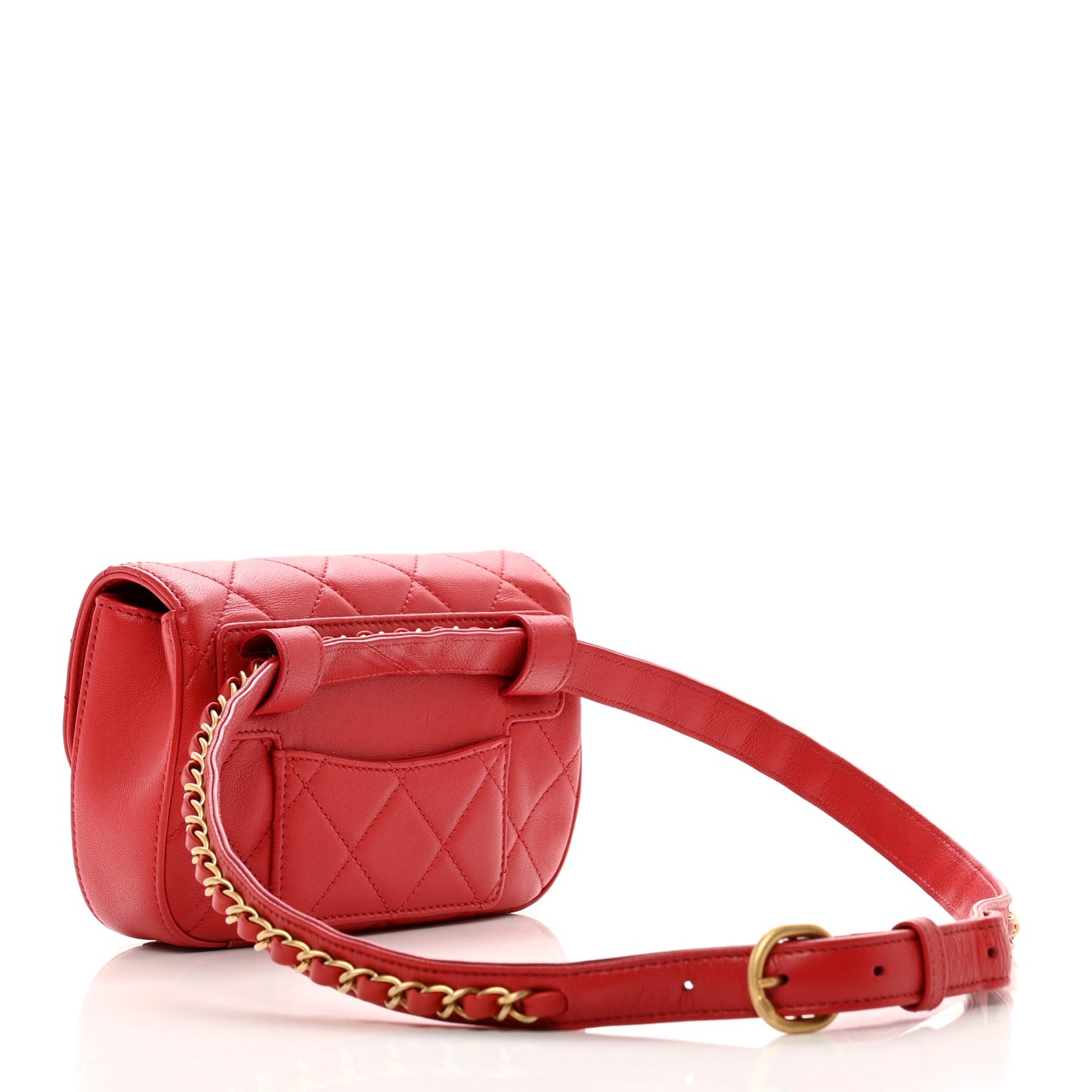 Lambskin Quilted Chain Infinity Waist Belt Bag Red