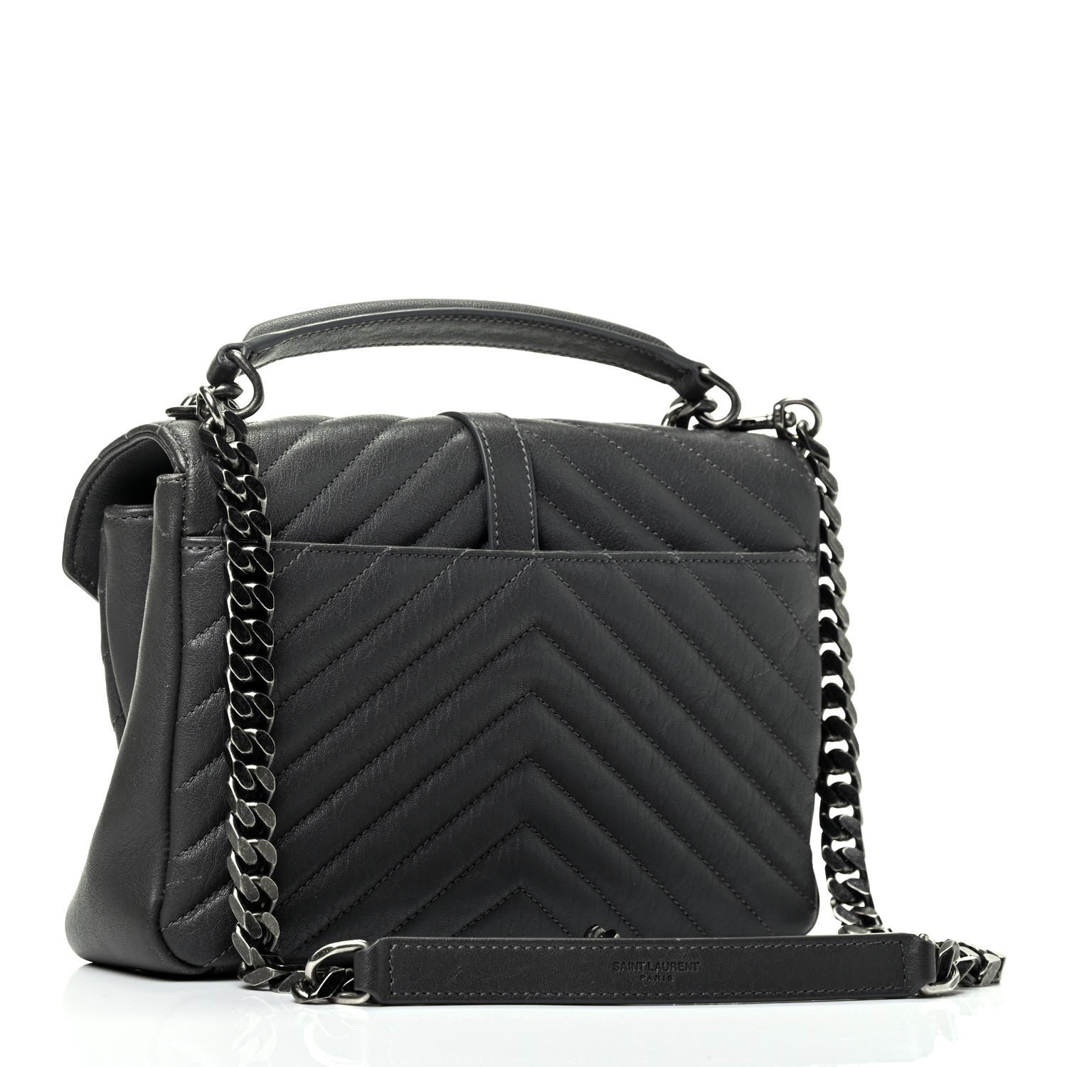 Saint Laurent Sheepskin Matelasse Chevron Monogram Medium College Bag Storm 3 of 5