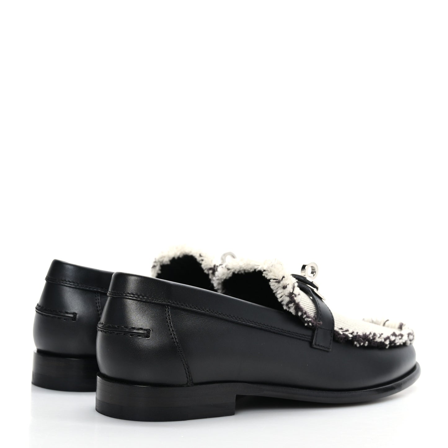 Toile Calfskin Fray Womens Destin Loafer 35 Black Prunoir