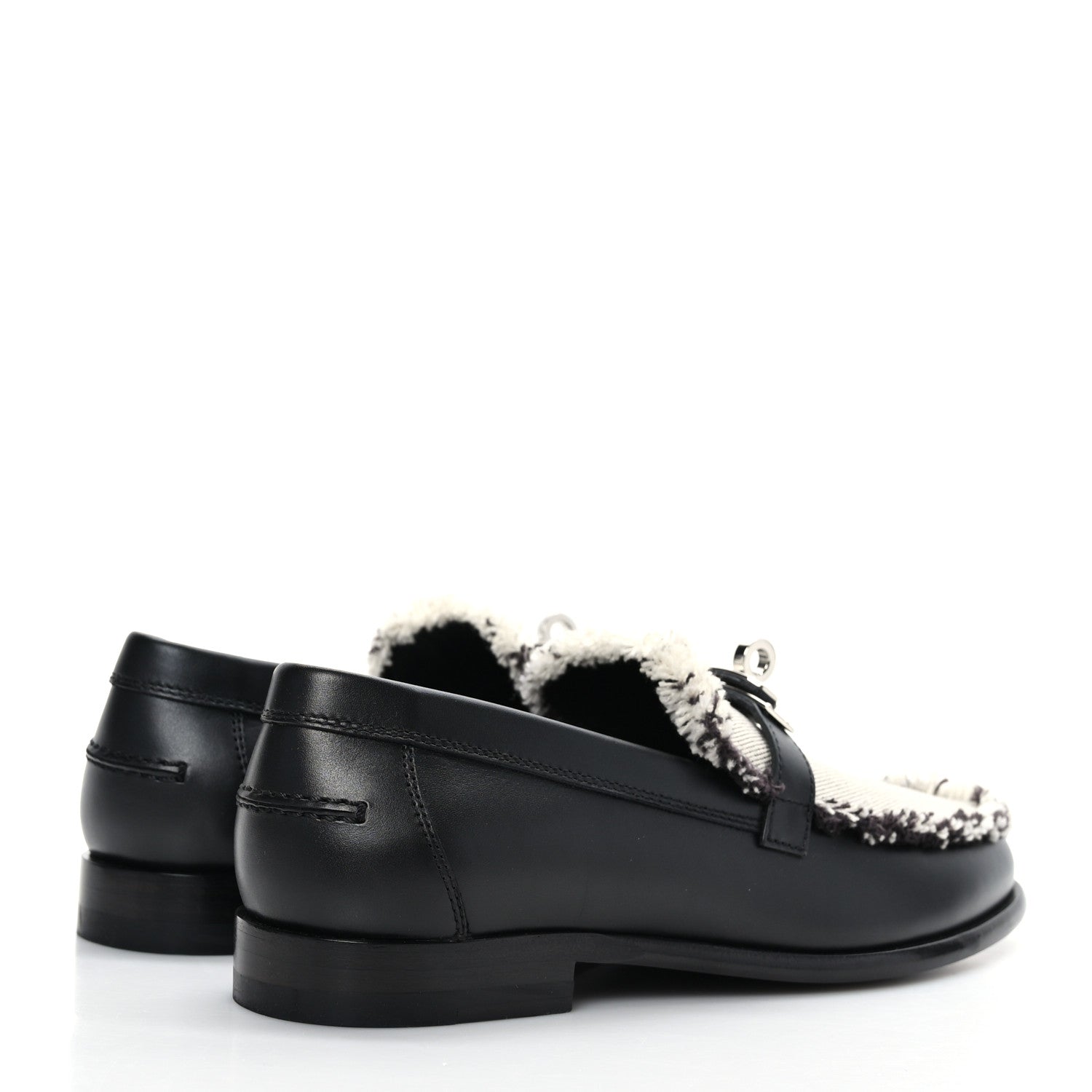 Hermes Toile Calfskin Fray Womens Destin Loafer 35 Black Prunoir 4 of 9